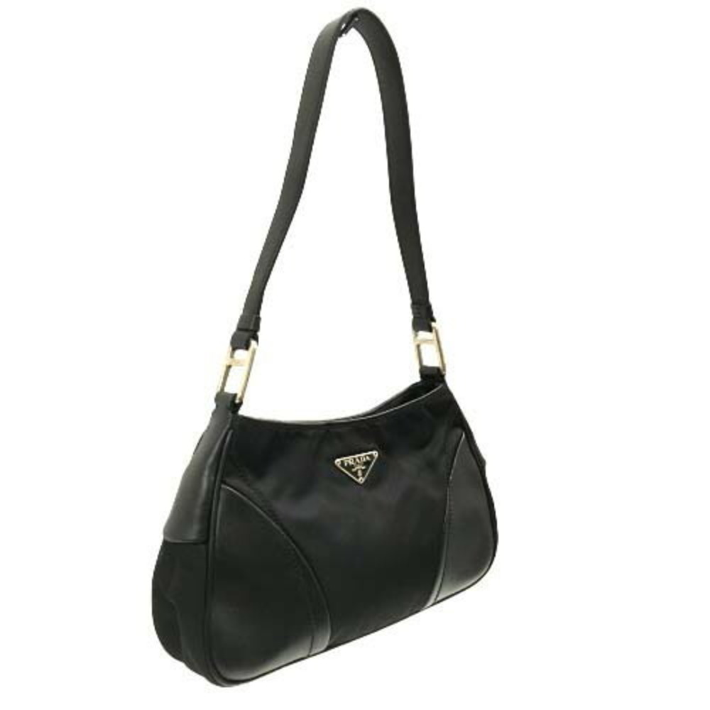 Prada One Shoulder Hobo Bag Tessuto Leather Black Handbag Noir Black